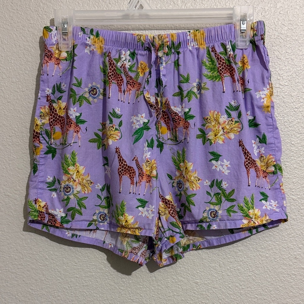 The Cat’s Pajamas Lavender Giraffe Floral Women’s Lounge Shorts Cotton